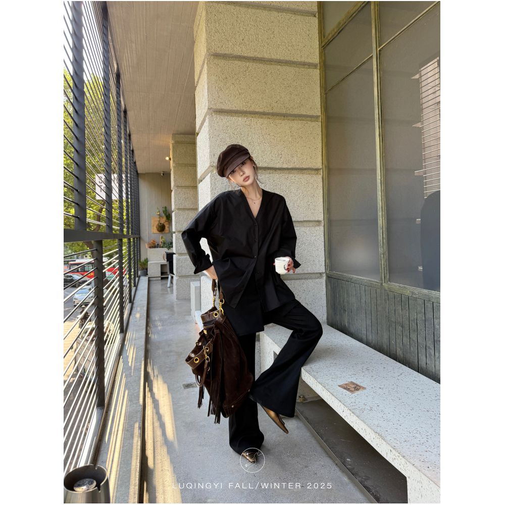 Lu Qingyi Original Cotton Cotton Cotton High Count Cotton Shirt for Women in Autumn Simple and Lazy Style White Loose Casual Top image 2