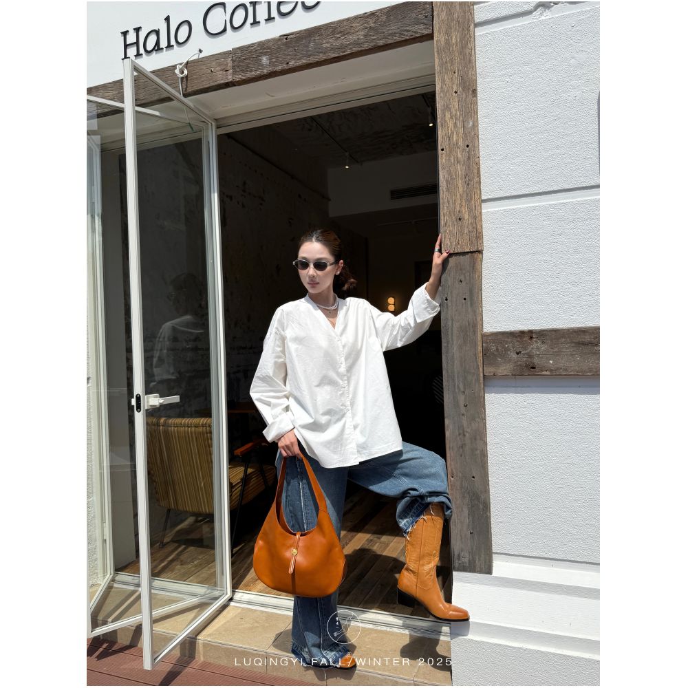 Lu Qingyi Original Cotton Cotton Cotton High Count Cotton Shirt for Women in Autumn Simple and Lazy Style White Loose Casual Top image 3