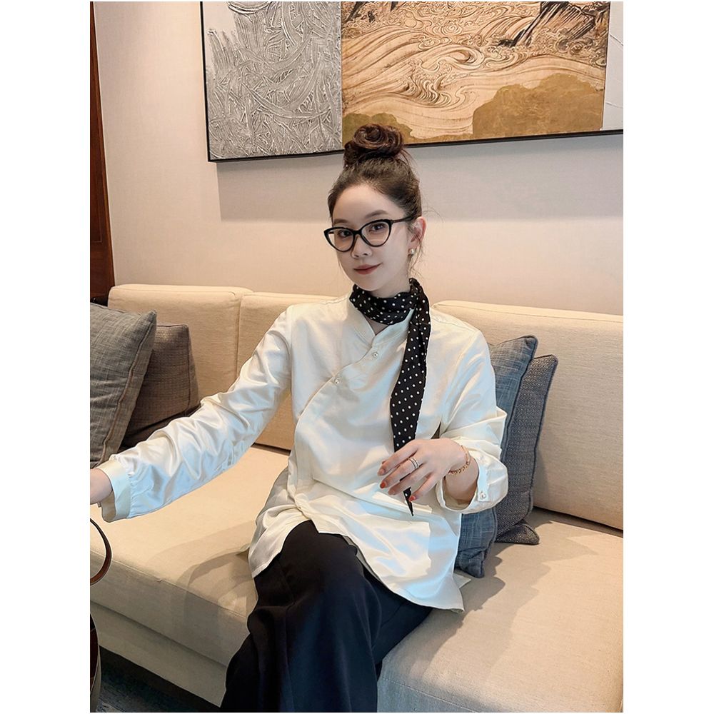 Libelin Sisy Black Standard Chinese Style New Chinese Style Small Shirt 2024 Autumn New Silk Cotton Temperament Top Looks Thin for Women image 1