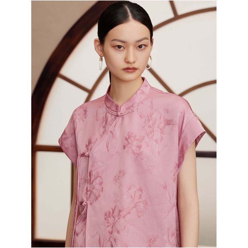 Ruyi Lianyun Spring Summer New Slant Collar Jacquard Shirt for Women New Chinese Style Retro Loose Buckle Top image 1