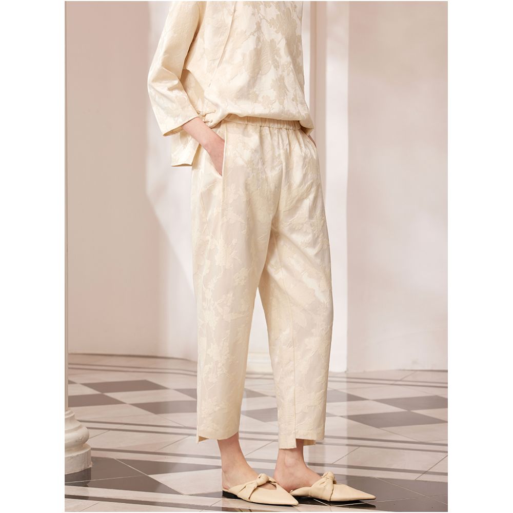 Ruyi Lian Yun He Cui Jacquard Casual Pants for Women New Chinese Style Chinese Style Elastic Waist Retro Cone Nine Point Pants image 0