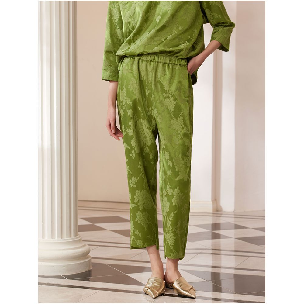 Ruyi Lian Yun He Cui Jacquard Casual Pants for Women New Chinese Style Chinese Style Elastic Waist Retro Cone Nine Point Pants image 1