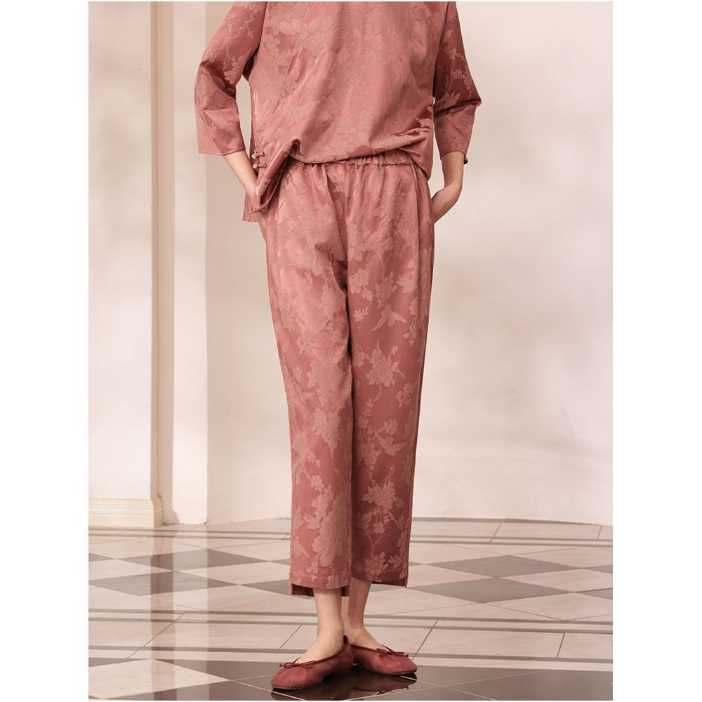 Ruyi Lian Yun He Cui Jacquard Casual Pants for Women New Chinese Style Chinese Style Elastic Waist Retro Cone Nine Point Pants image 3