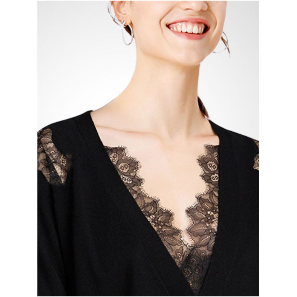 Black lace knitted sweater for women in autumn and winter 2025 new V neck base top niche thin sweater fashionable and versatile image 1