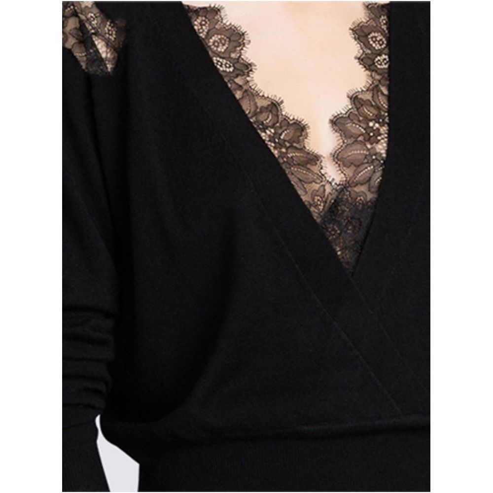 Black lace knitted sweater for women in autumn and winter 2025 new V neck base top niche thin sweater fashionable and versatile image 2