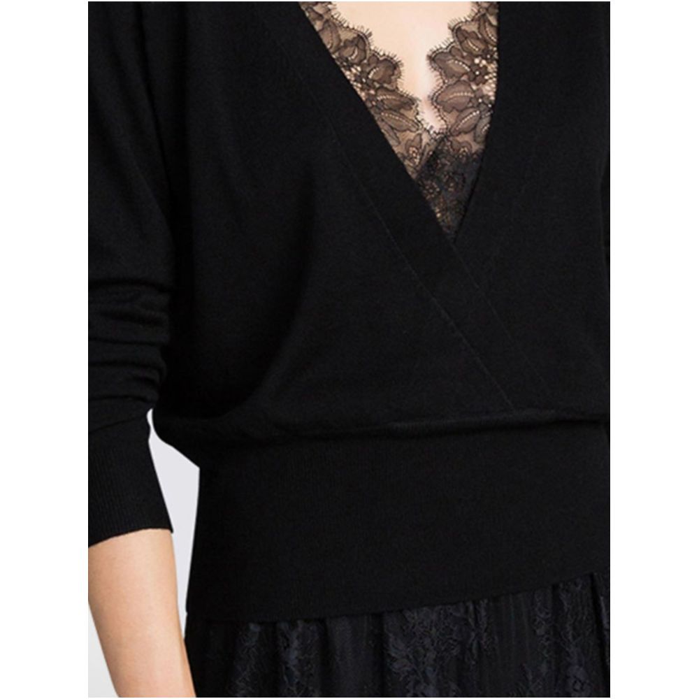 Black lace knitted sweater for women in autumn and winter 2025 new V neck base top niche thin sweater fashionable and versatile image 3