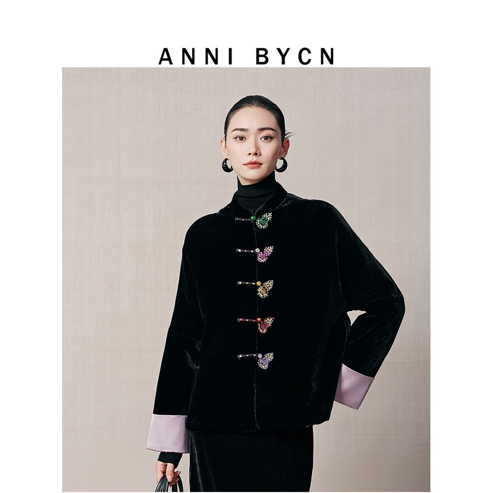 Annibycn Silk Velvet New Chinese style Stand up Collar Cotton Coat Women s Winter Chinese Style Retro Cotton Jacket image 0