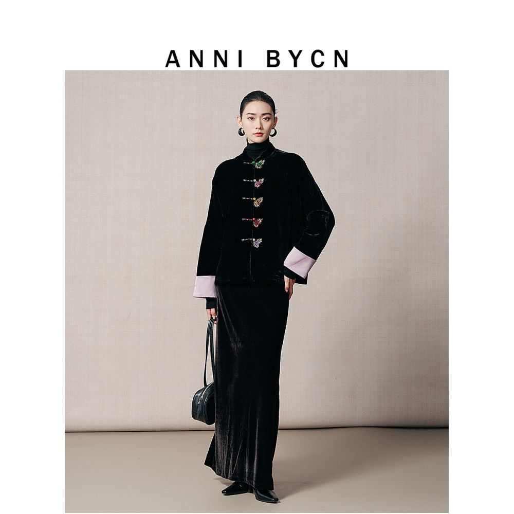 Annibycn Silk Velvet New Chinese style Stand up Collar Cotton Coat Women s Winter Chinese Style Retro Cotton Jacket image 1