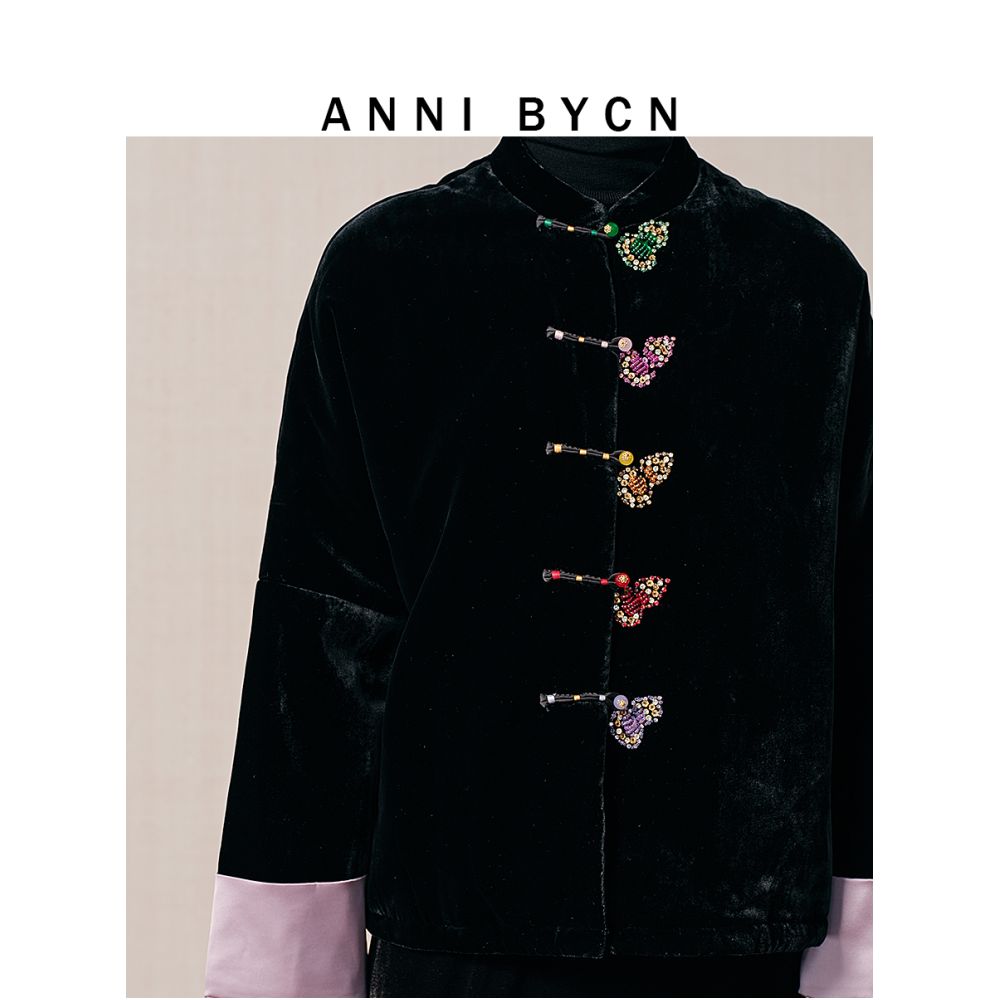 Annibycn Silk Velvet New Chinese style Stand up Collar Cotton Coat Women s Winter Chinese Style Retro Cotton Jacket image 2