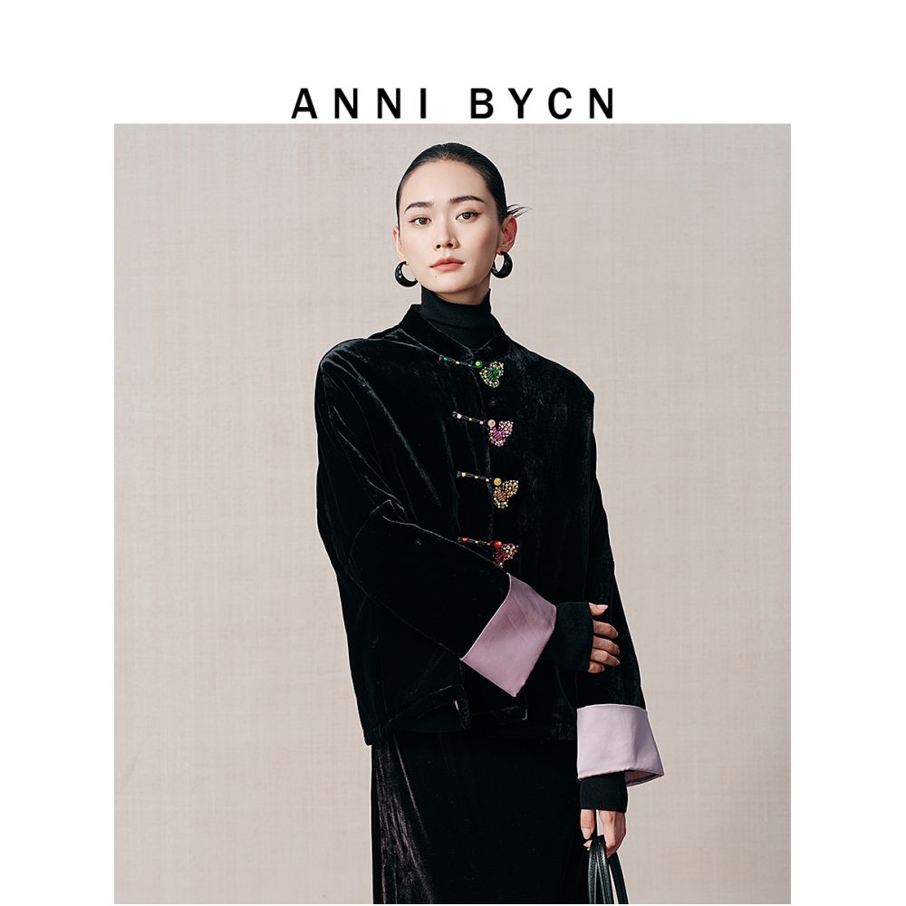 Annibycn Silk Velvet New Chinese style Stand up Collar Cotton Coat Women s Winter Chinese Style Retro Cotton Jacket image 3