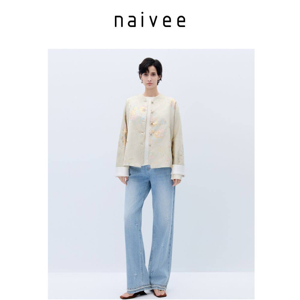 Naivee 25 Autumn New Chinese Light Chinese Style Clothes Heavy duty Jacquard Short Coat Women s Old Money Style Dressing image 2