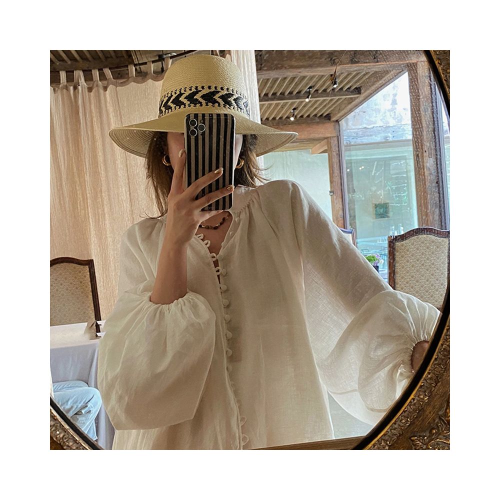 French style white long sleeved shirt for women in summer 2025 super beautiful unique and beautiful casual sun protection top image 4