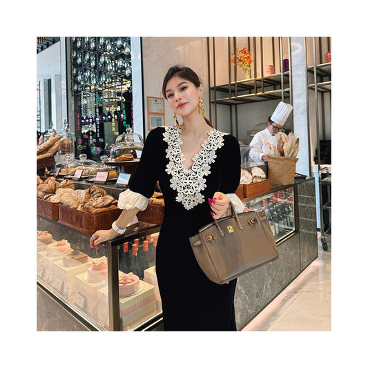 ASAYA5495 – Noir Lace Elegance Gown 🖤✨