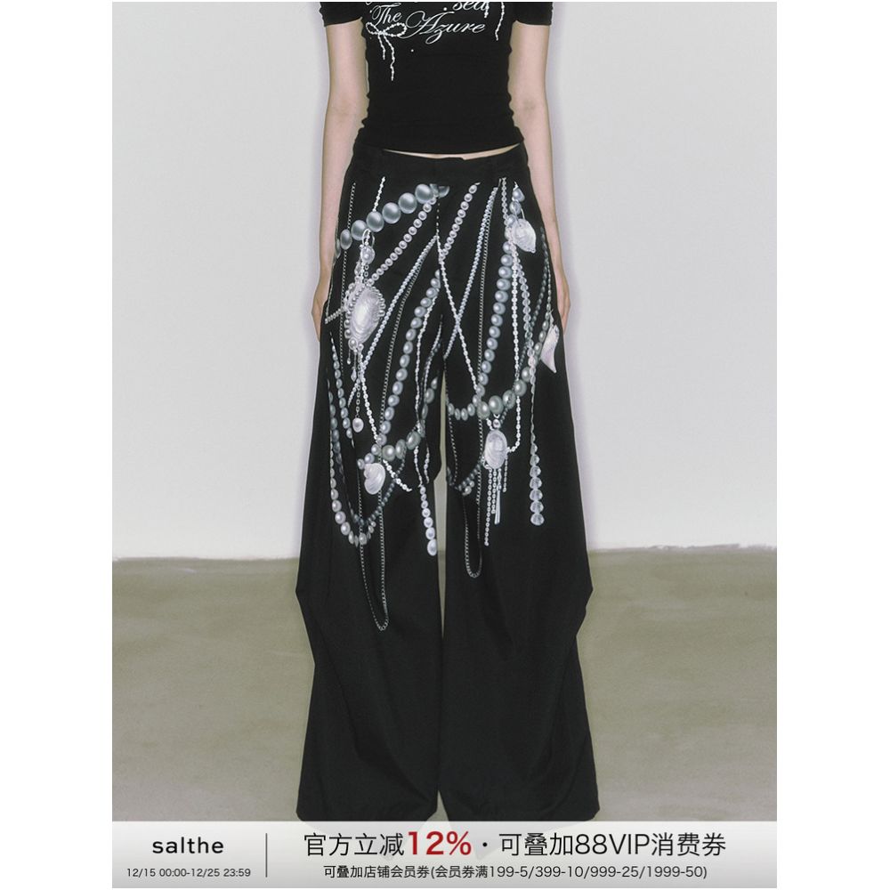 SALTHe Salt Tea Lost Island Original Design Loose Printed Wide Leg Pants Atmosphere Casual Pants for Women image 0