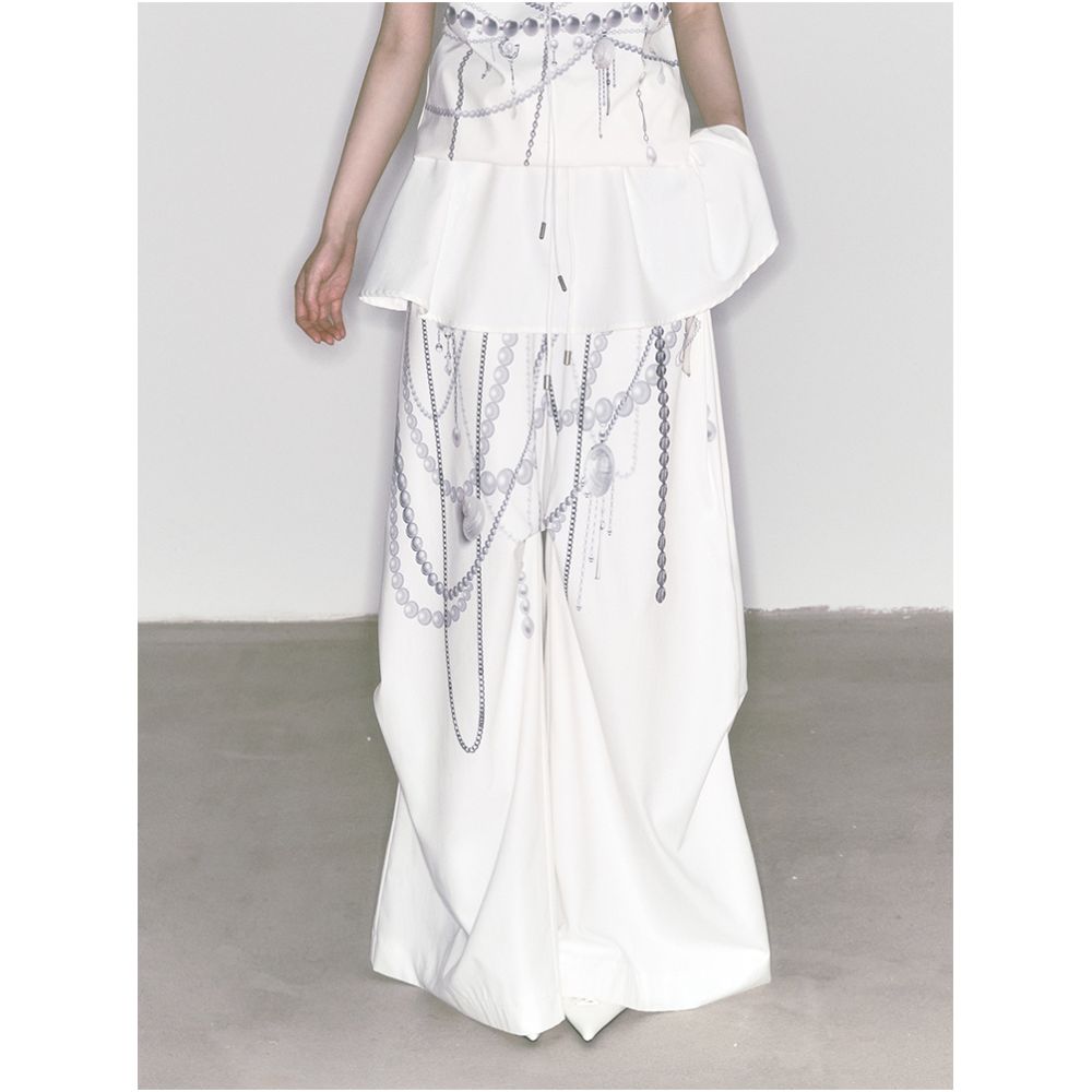 ASAYA5507 – Pearl Chain Wide-Leg Pants 🖤🤍