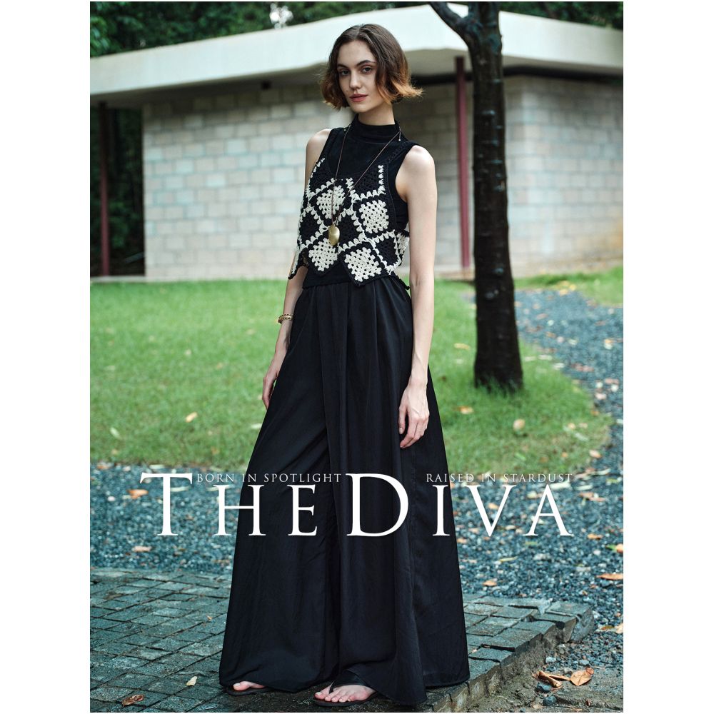 THE DIVA Wang Wenqi Same Style Retro Classic Knitted Dress Strap Top Women s 25 Commuter Hollow Skirt image 2