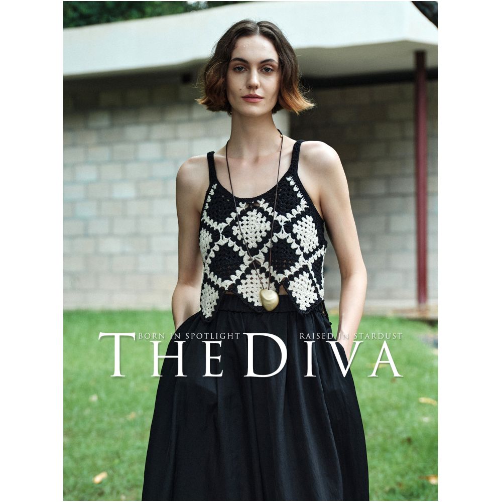 THE DIVA Wang Wenqi Same Style Retro Classic Knitted Dress Strap Top Women s 25 Commuter Hollow Skirt image 3