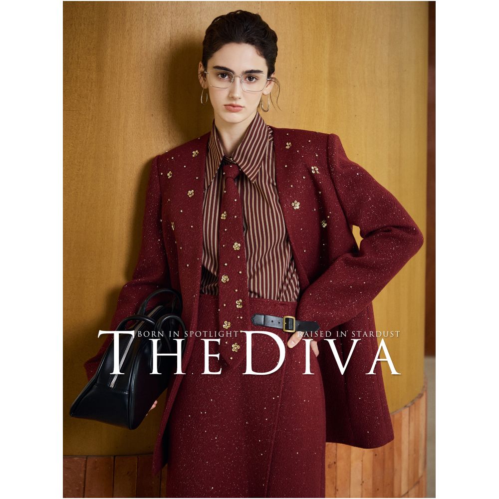 THE DIVA High Fixed Weight Thick Wool Handmade Plum Blossom Diamond Nail Bead Commuter Suit Skirt Pants Set image 1