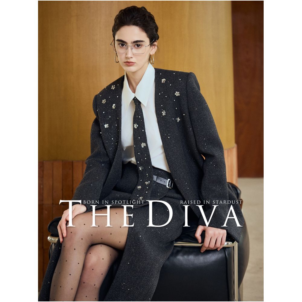 THE DIVA High Fixed Weight Thick Wool Handmade Plum Blossom Diamond Nail Bead Commuter Suit Skirt Pants Set image 2