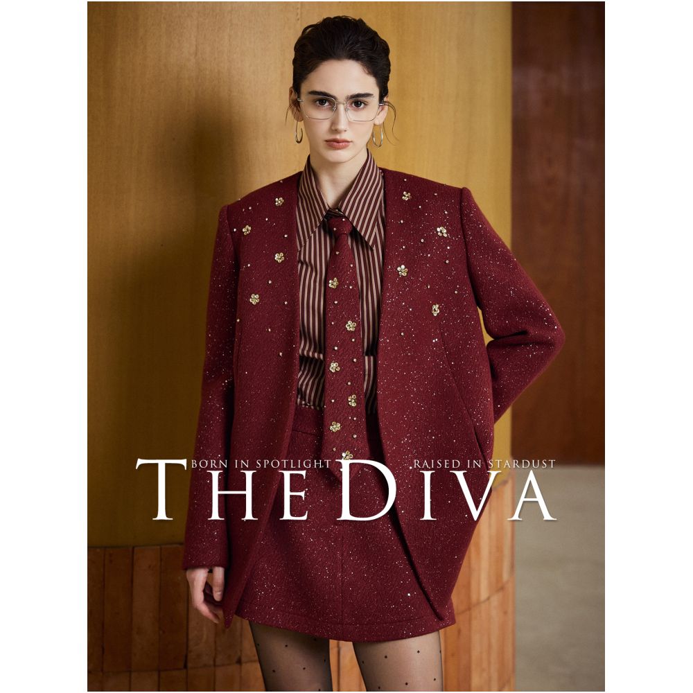 THE DIVA High Fixed Weight Thick Wool Handmade Plum Blossom Diamond Nail Bead Commuter Suit Skirt Pants Set image 4