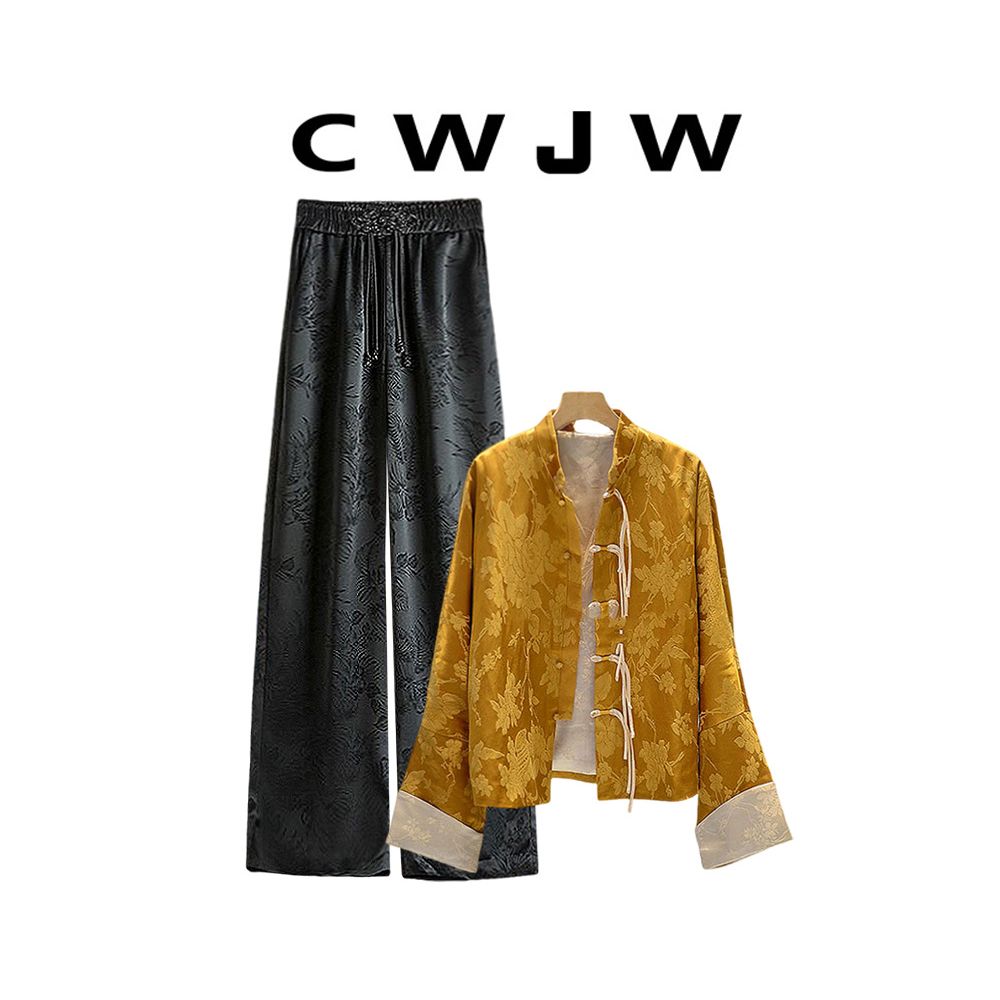Spot two piece women s loose 25 spring and autumn new jacket new Chinese style hanging wide leg pants image 3