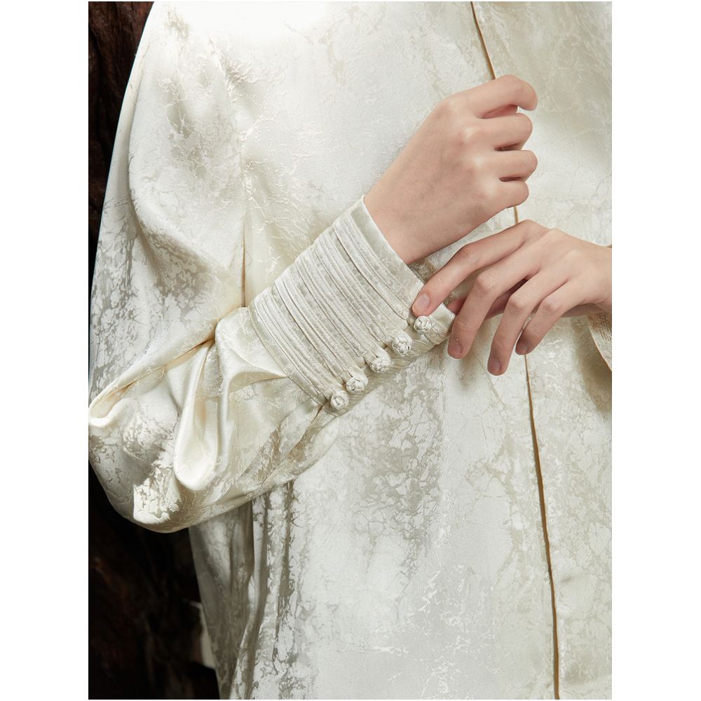 Always ready to wear Jacquard craftsmanship New Chinese style shirt stand collar grape button shirt daily Chinese style top image 2