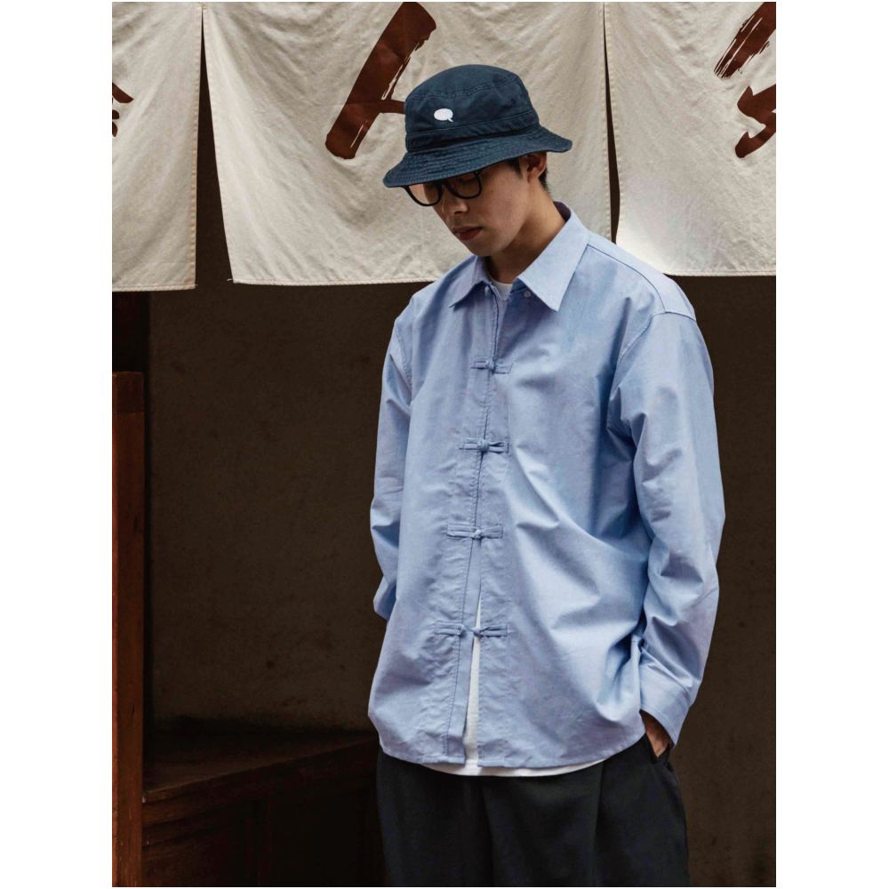 Hungry Artist s new Chinese style button down shirt long sleeved pure cotton white Tang style men s engagement top image 1