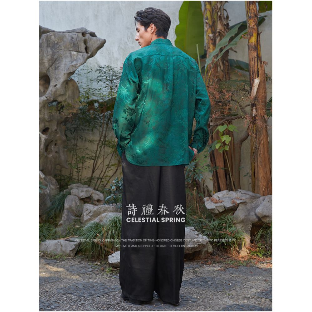 Shili Chunqiu Original New Chinese Men s Clothing Chinese Top Ceramic Glazed Jacquard Long Sleeve Shirt Chinese Style Shirt Men s Clothing image 3
