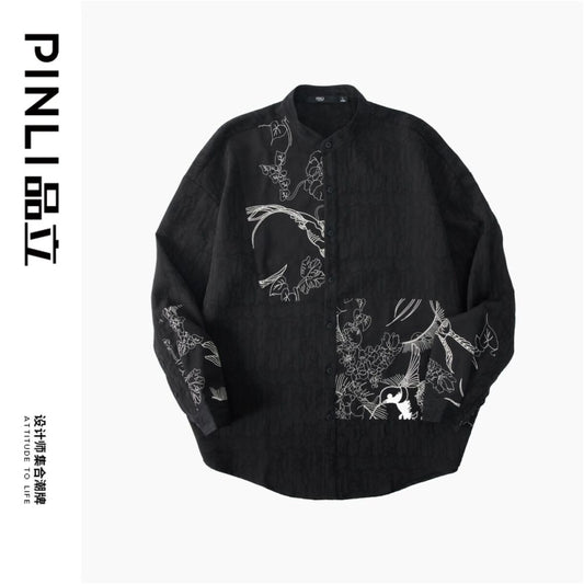 ASAYAHomme1520 – Midnight Crane Ink-Wash Shirt 🖋️🖤