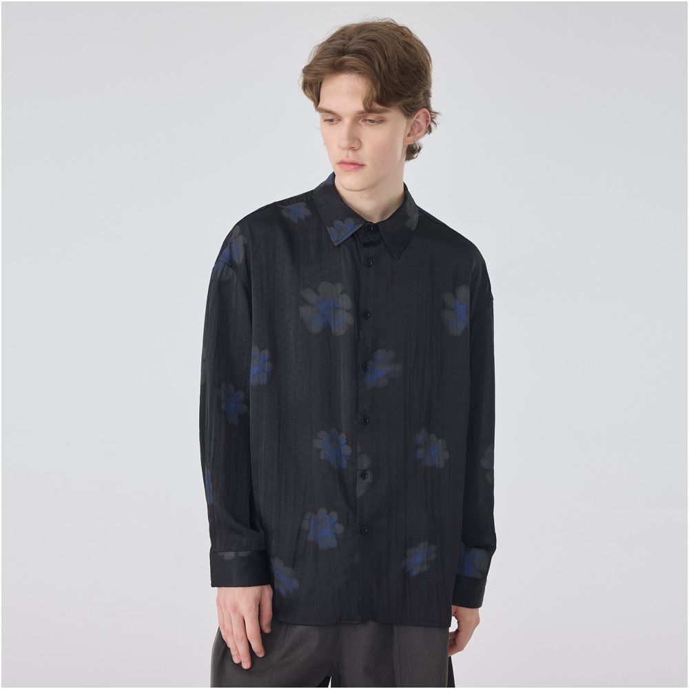 ASAYAHomme1532– Midnight Bloom Silk-Blend Shirt 🌸🖤