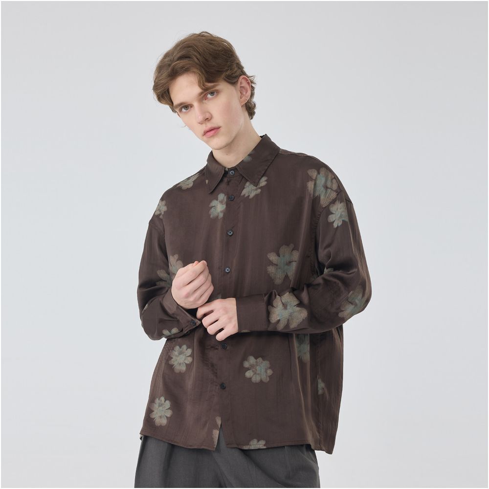 ASAYAHomme1532– Midnight Bloom Silk-Blend Shirt 🌸🖤