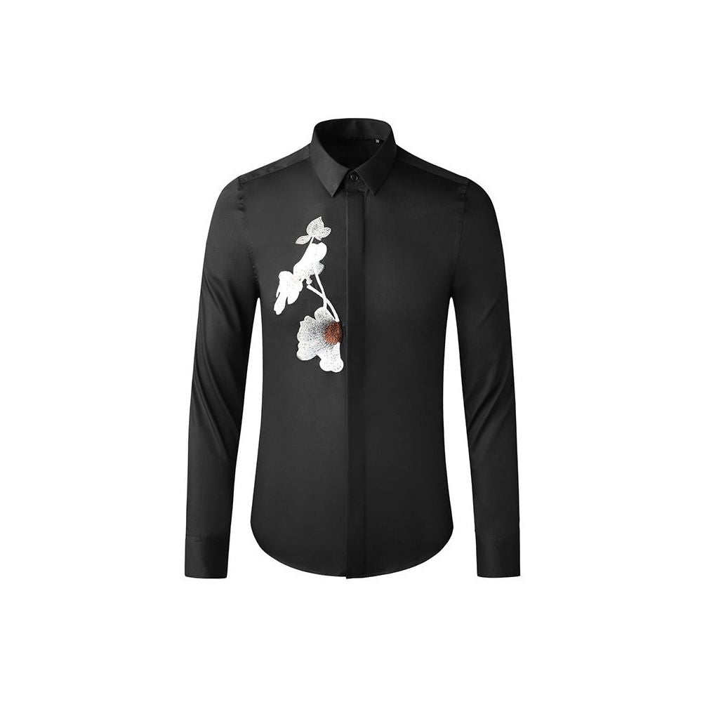 Chinese trend style front chest with a lotus flower exquisite embroidery shirt personalized etiquette trendy men s slim fit shirt image 4