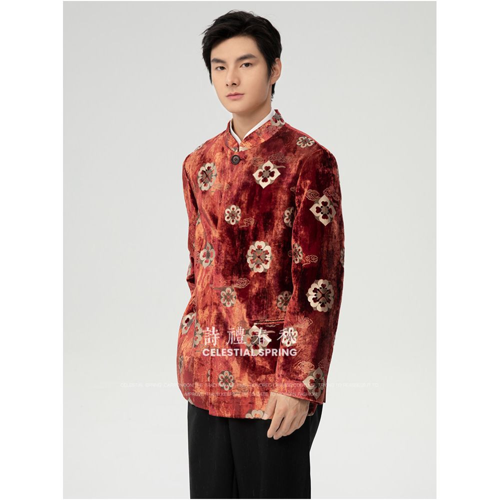 Shili Chunqiu Original Design Improvement New Chinese style Men s Clothing Tang Dynasty Tuanhua Silk Velvet Hot Pot Gold National Style Coat for Men image 2