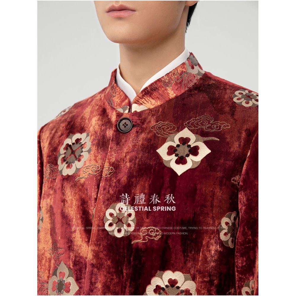Shili Chunqiu Original Design Improvement New Chinese style Men s Clothing Tang Dynasty Tuanhua Silk Velvet Hot Pot Gold National Style Coat for Men image 3