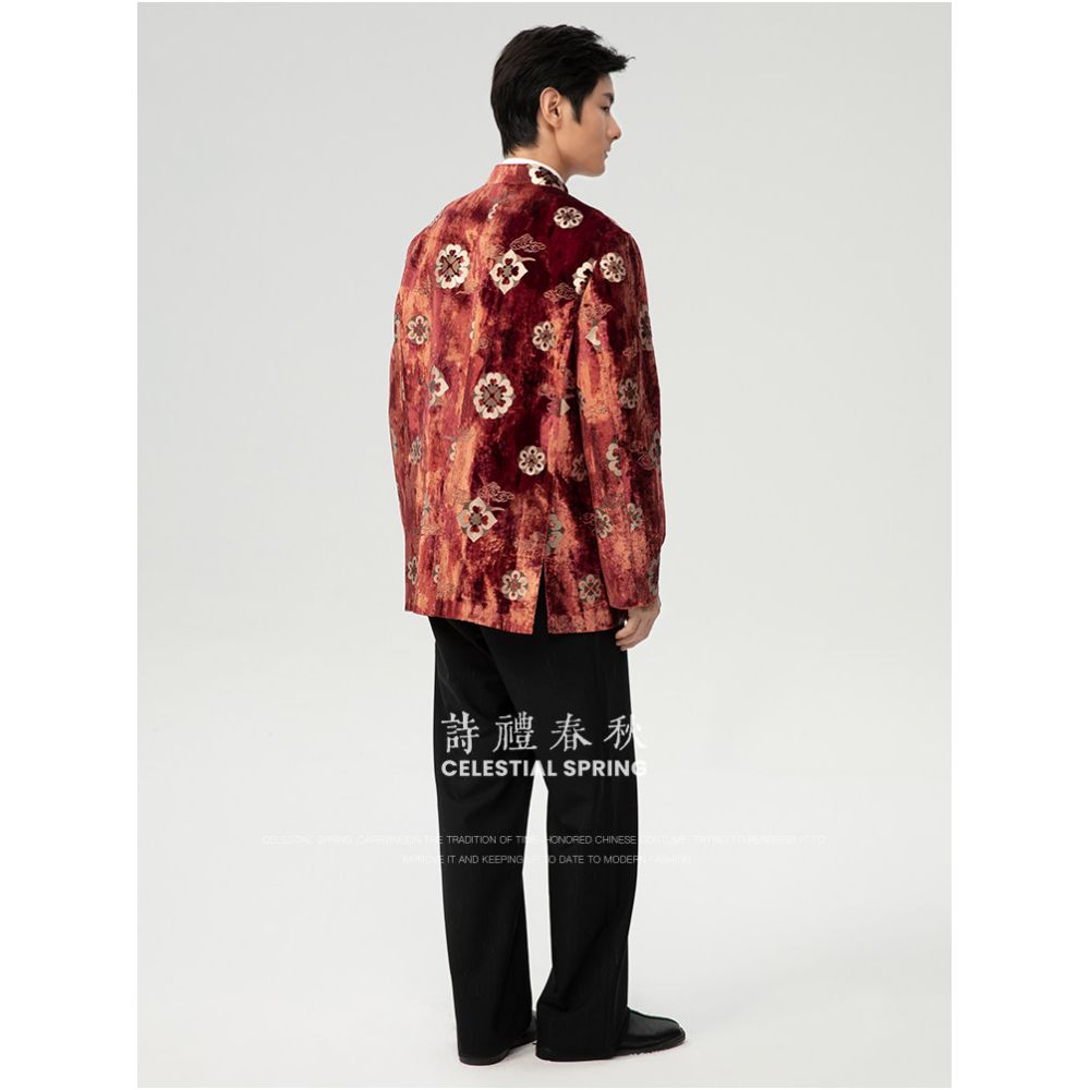 Shili Chunqiu Original Design Improvement New Chinese style Men s Clothing Tang Dynasty Tuanhua Silk Velvet Hot Pot Gold National Style Coat for Men image 4