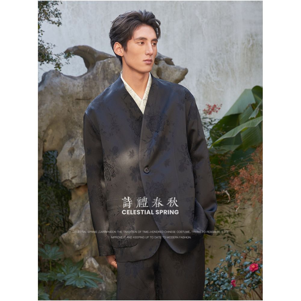 Shili Chunqiu Original Design New Chinese style Men s Clothing Improvement Double breasted Ancient style Cross collar Top Jacquard Chinese style Coat image 0