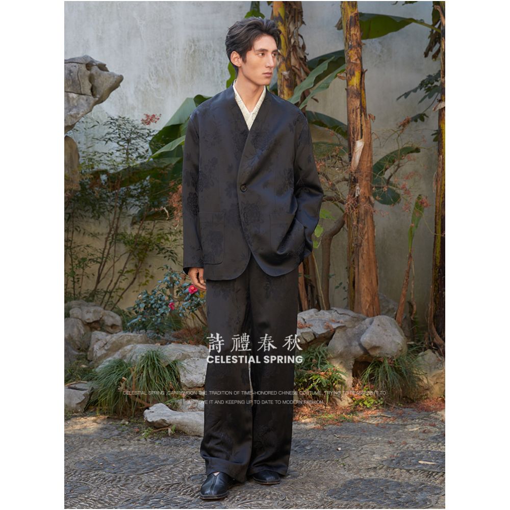 Shili Chunqiu Original Design New Chinese style Men s Clothing Improvement Double breasted Ancient style Cross collar Top Jacquard Chinese style Coat image 2