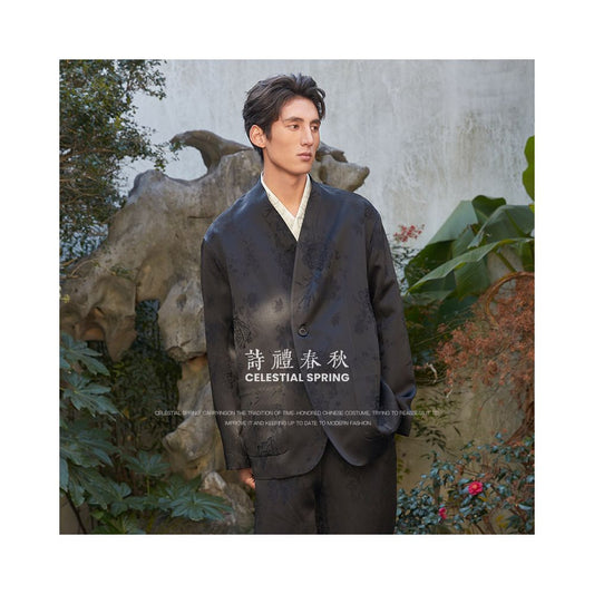 ASAYAHomme1538– Midnight Bloom Relaxed Short Set 🌸🖤