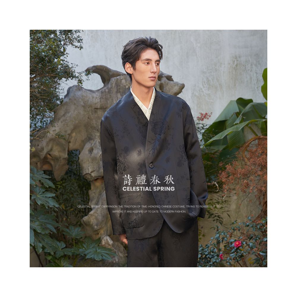 ASAYAHomme1538– Midnight Bloom Relaxed Short Set 🌸🖤