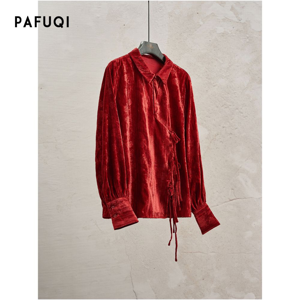 New Chinese style women s clothing 2025 autumn winter high end red New Year outfit lapel velvet suit dress image 2
