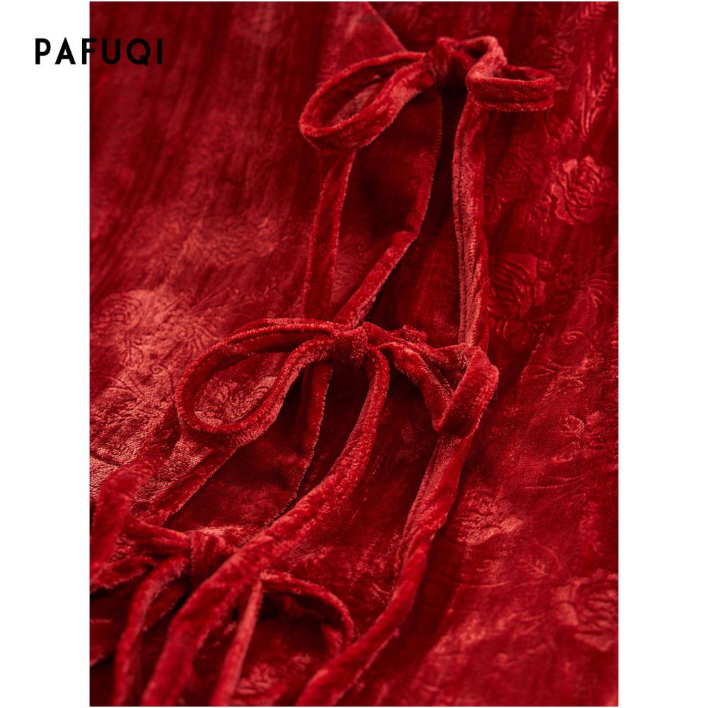 New Chinese style women s clothing 2025 autumn winter high end red New Year outfit lapel velvet suit dress image 4