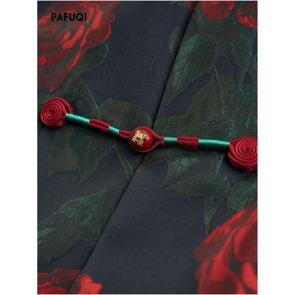 New Chinese style Chinese style dress set retro high end feeling red rose jacquard vest camisole top women s clothing 2025 new style image 5