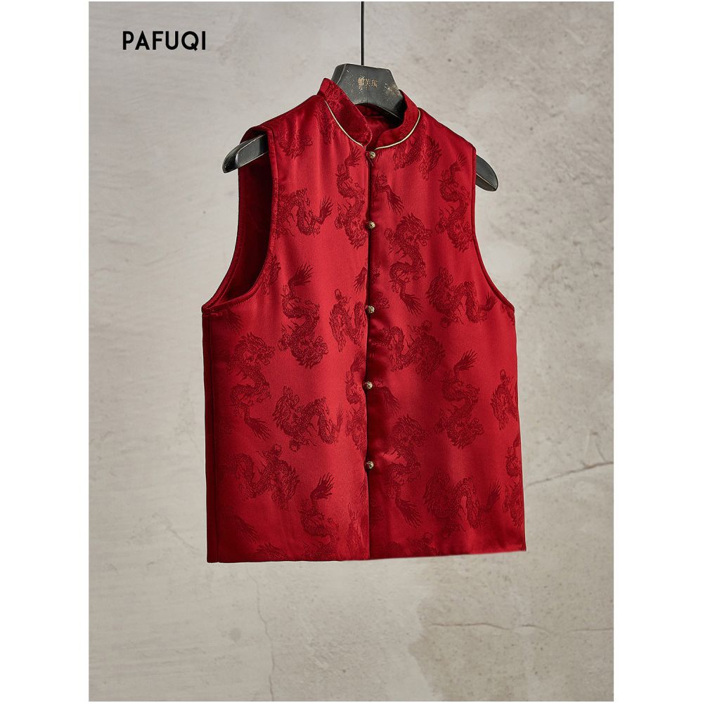 Improved Chinese style women s clothing 2025 new winter stand up collar jacquard red layered vest vest vest vest jacket image 2
