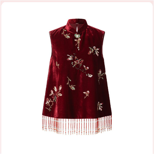 ASAYA5531 – Crimson Bloom Velvet Set 🌹✨