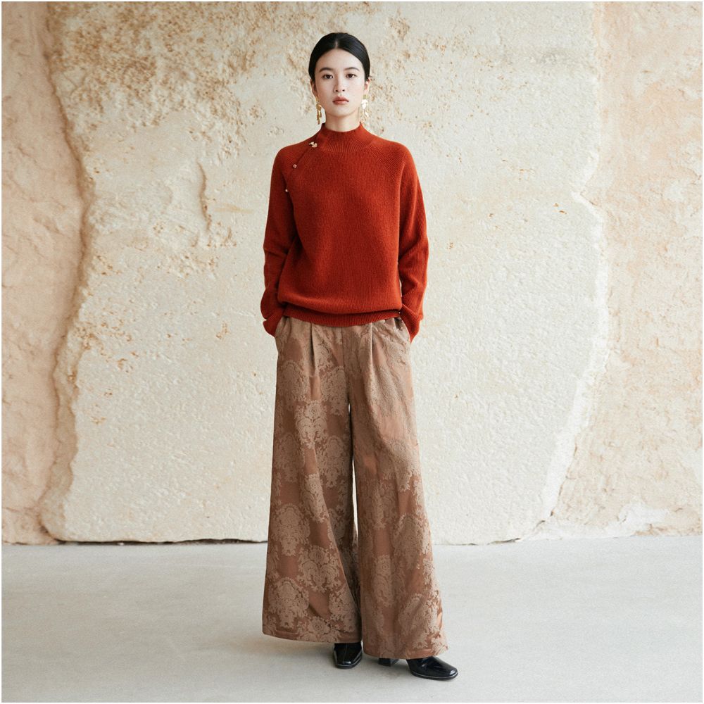 Ranzhu at any time Silk jacquard fabric New Chinese style treasure flower shaped wide leg pants casual pants image 5