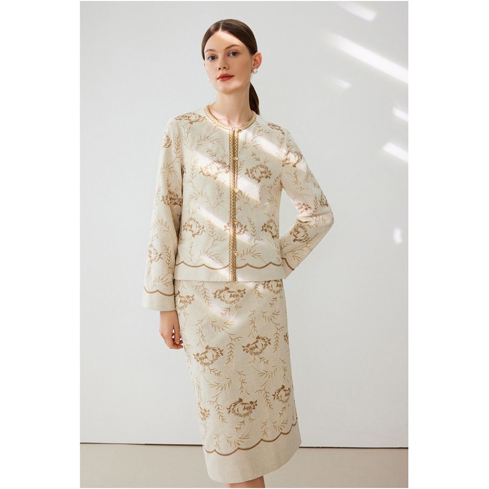 Ningxia Manyi Room Light Luxury Chinese Fairy Style Jacquard Heavy Industry Embroidery Round Neck Top Coat Half Skirt Set image 1