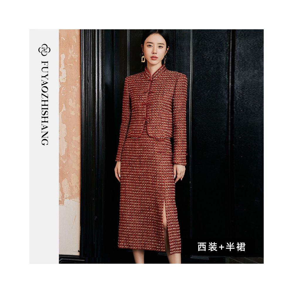 ASAYA5543 – Crimson Heritage Tweed Set ❤️✨