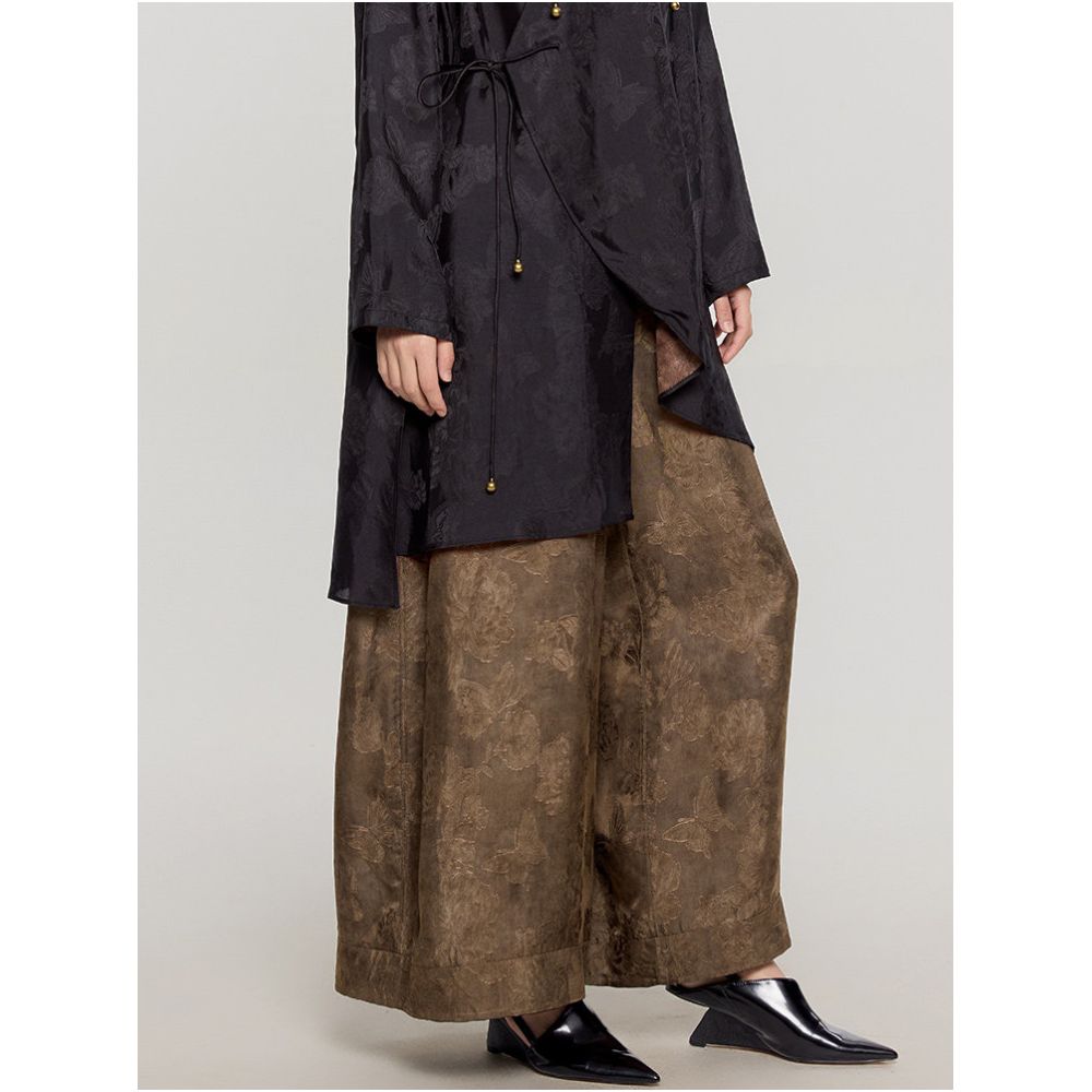 Double sided silhouette reclusive wide leg pants look slim new Chinese classical atmosphere casual black 2025 new women s style image 3