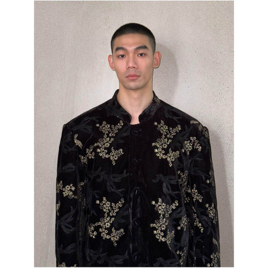 ASAYAHomme1547 – Midnight Velvet Bird Embroidered Jacket 🦅✨
