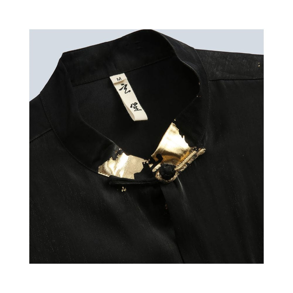 Summer short sleeved Tang suit men s Chinese style cotton stand collar top men s Chinese style China Chic gilt printing coat men image 2